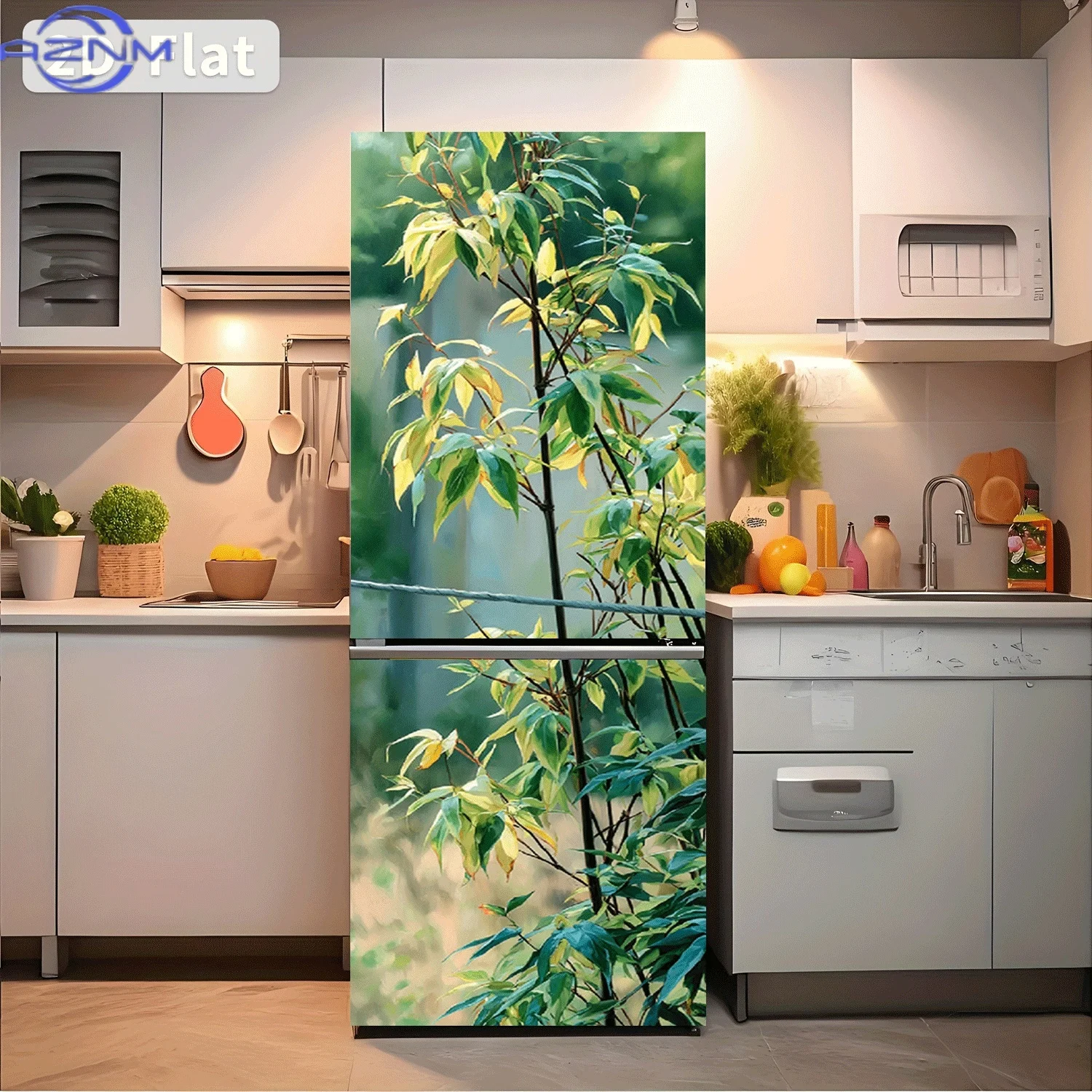 [2D Flat Printing] 1pc Fridge Magnet Sticker New Leaf Dyeing Morning Light Theme Design Wall Sticker Self-Adhesive Suitable fo