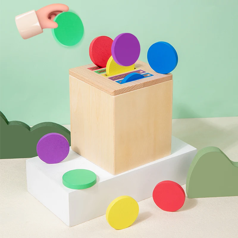 Gioco di classificazione Montessori Educazione precoce Scatola di classificazione per lancio di monete Colore Cognizione Forma Blocchi coordinati Sussidio didattico