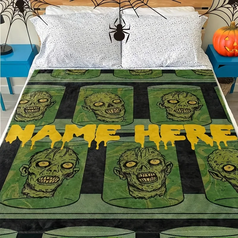 A customizable zombie printed flannel wool blanket, modern style, comfortable all year round, machine washable, digital printed,