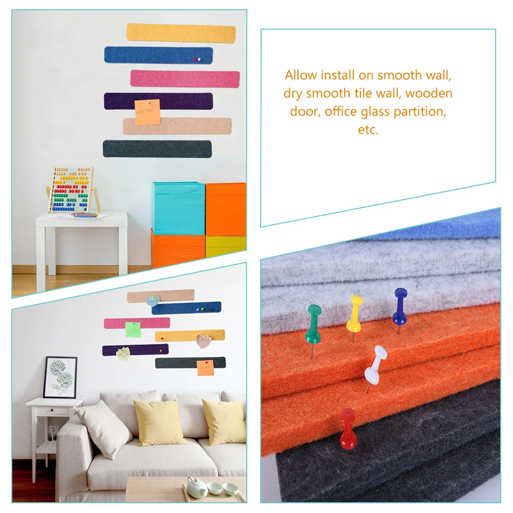 

7Pcs Felt Bulletin Board for Wall Self-Adhesive Memo Board Strips Smooth Surface Mounting Home Office School Use