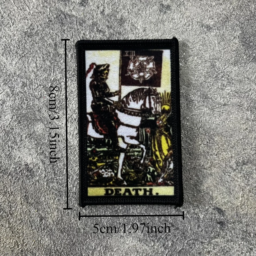 Tarot Death Card Printed Hook Loop Backpack Sticker for Clothing Tactical Morale Badge Patches Military Army Armband