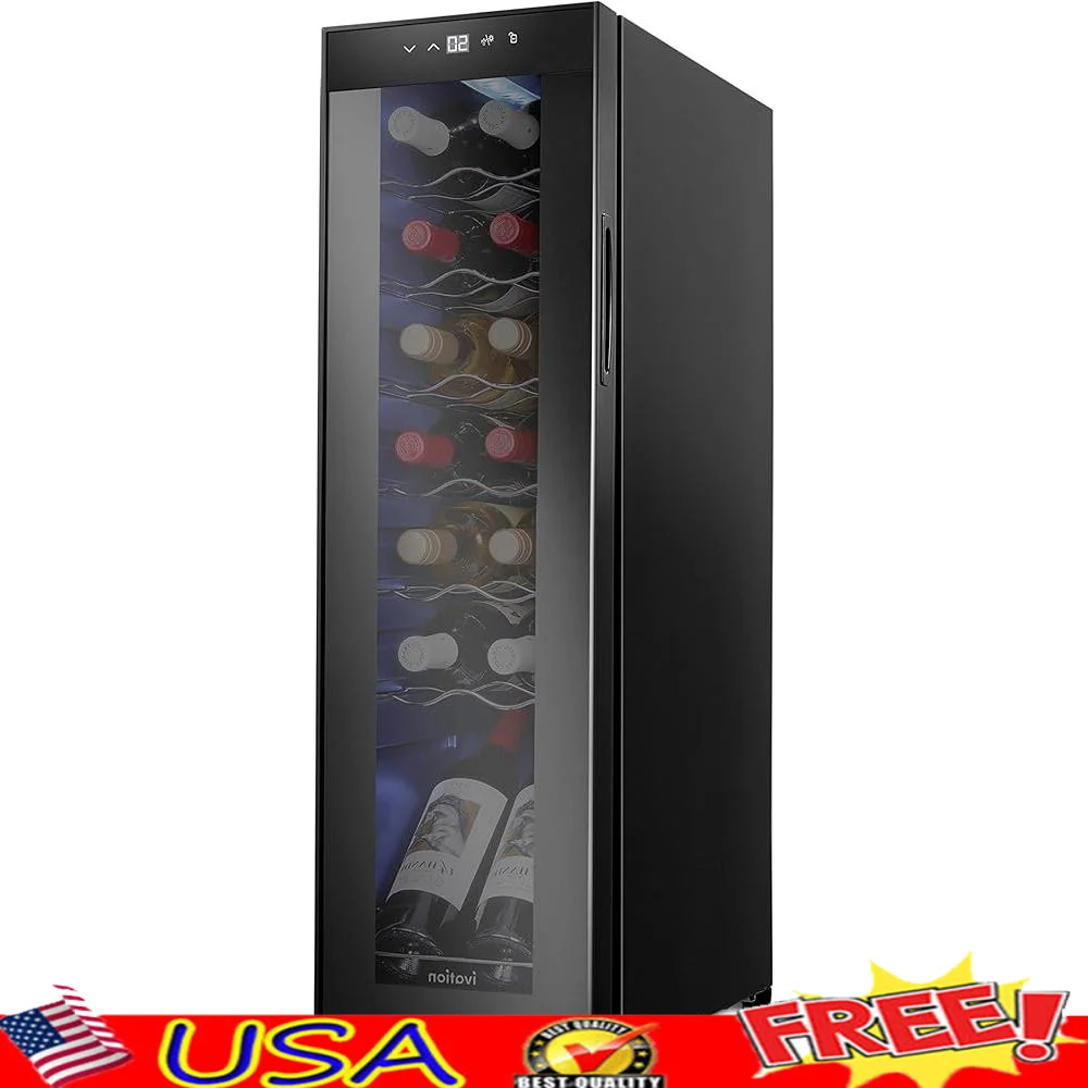 14 Bottle Wine Cooler Refrigerator Compressor Freestanding Wine Cellar Temperature Control UV-Resistant Soft Lighting Touch