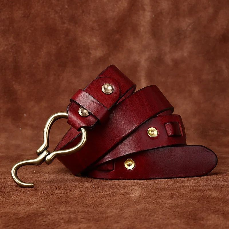Men's Full Grain Leather Belts for Men Cowhide Male Belt Genuine Leather Copper Hook Buckle Luxury Brand Designer Waist Strap