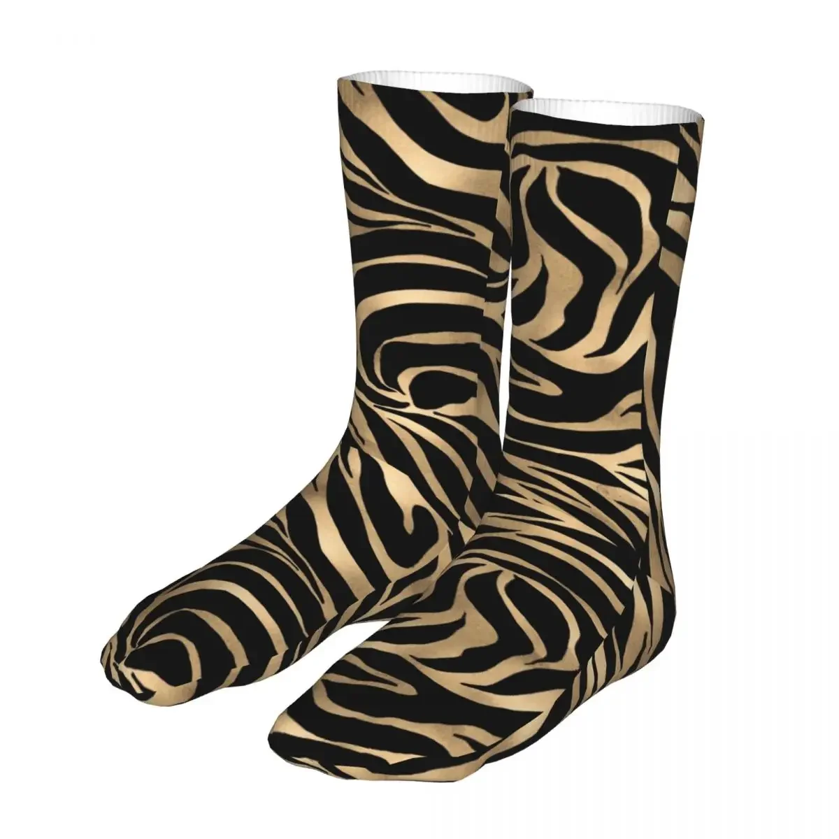 Fashion Socks Men's Women's Harajuku Metallic Gold Zebra Black Animal Print Socks Skateboard Socks Spring Summer Autumn Winter