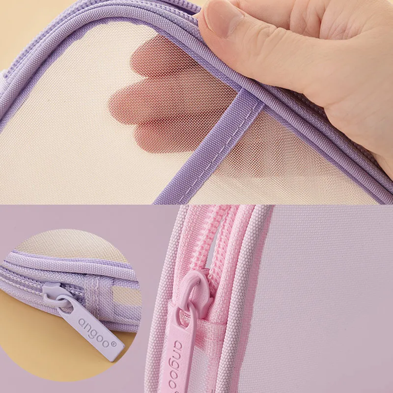 Transparent Pencil Case Waterproof Mesh Large Capacity Pouch Pen Bag Korean Aesthetic Stationery for Girls School Supplies