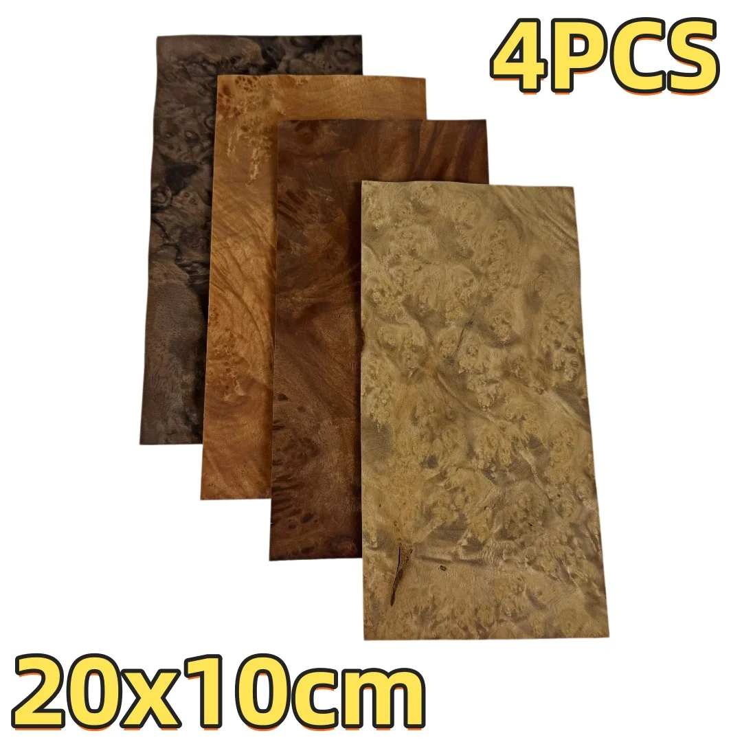 

4PCS 0.5mm Thick Natural Burl Veneer Pack, Mixed Burl Assortment, Suitable for Handicraft & DIY Inlay Work, Size 20×10cm.