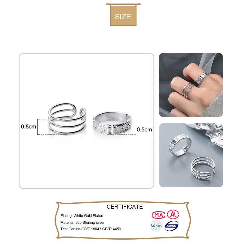 Trustdavis Authentic 925 Sterling Silver Fashion Three Layer Uneven Opening Ring For Women Wedding S925 Ring Jewelry Gift DA1184