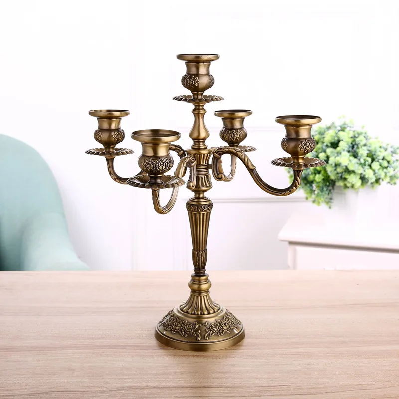 Tempat lilin Eropa, dekorasi rumah pernikahan yang kreatif dan sederhana, lima tempat lilin perunggu