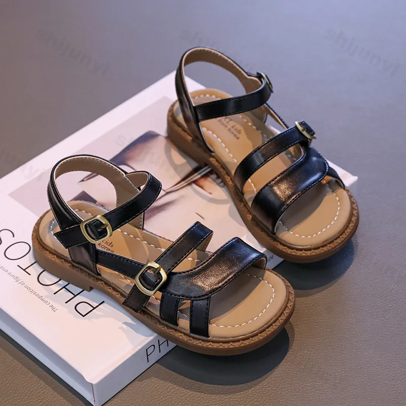 

Girls' Princess Roman Sandals Children's Open Toed Sandals 2025 New Summer Soft Sole Anti Slip Casual Students' Beach Shoes
