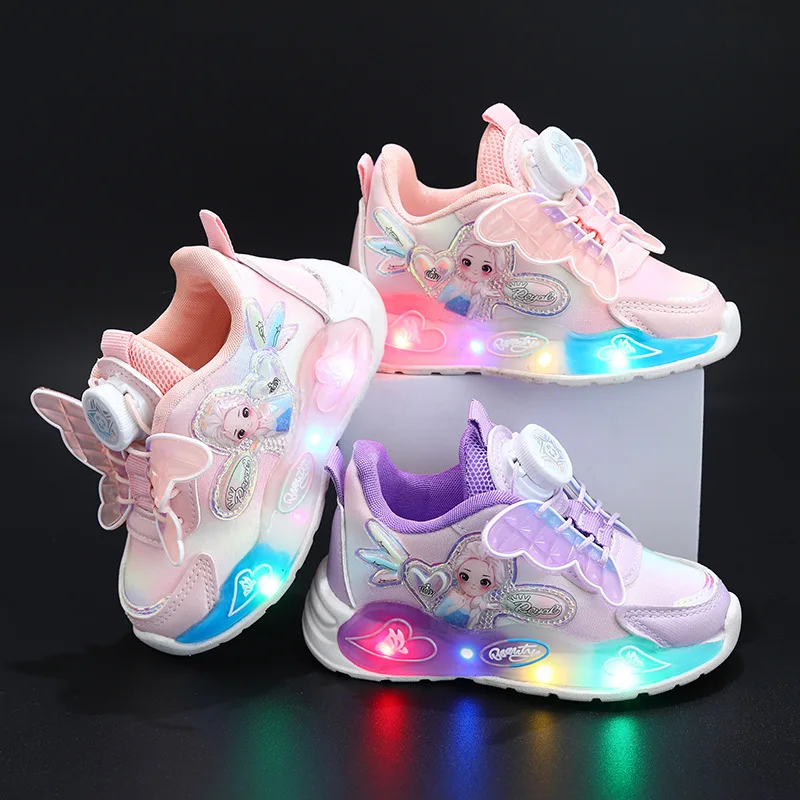 

Girls LED Sneakers Disney Student Lights up Casual Shoes childrens Shoes Frozen Elsa Spring Fall New Swivel Toddler Shoes