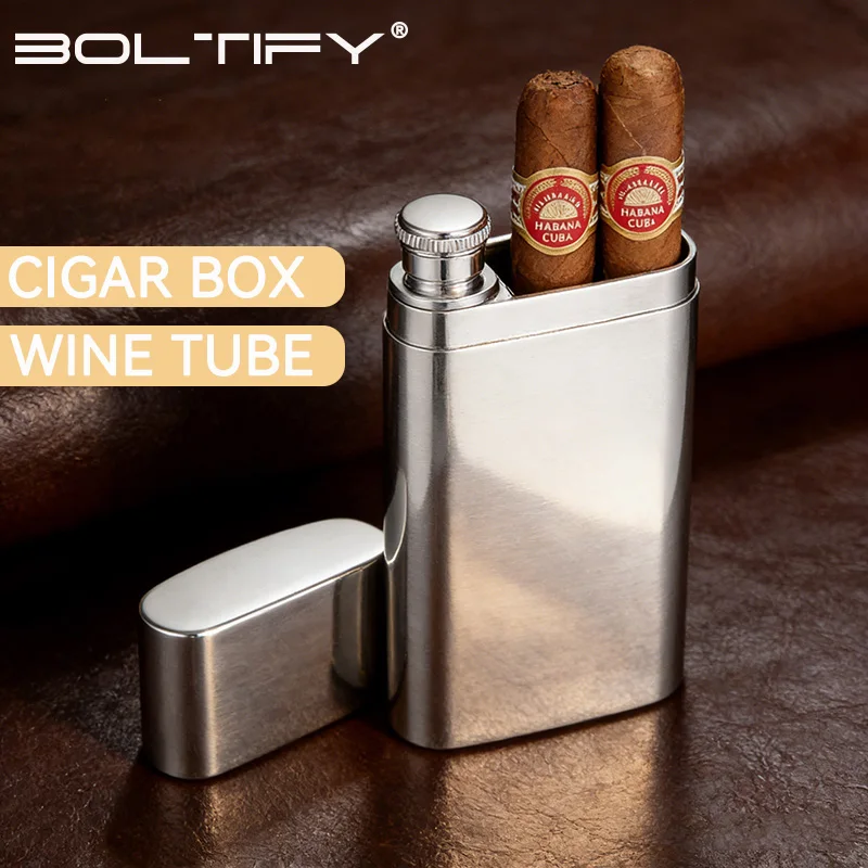

BOLTIFY New 304 Stainless Steel Portable Wine Flask and Cigar Humidor, Moisture Preservation, Outdoor travel Cigar Accessories