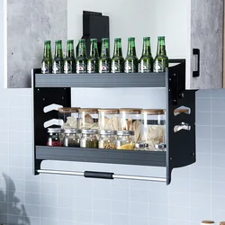 Wall Cabinet Lift Pull Basket Pull-down Basket Kitchen Cabinet Upper and Lower Lift Pull Basket Double-layer Damping Buffer