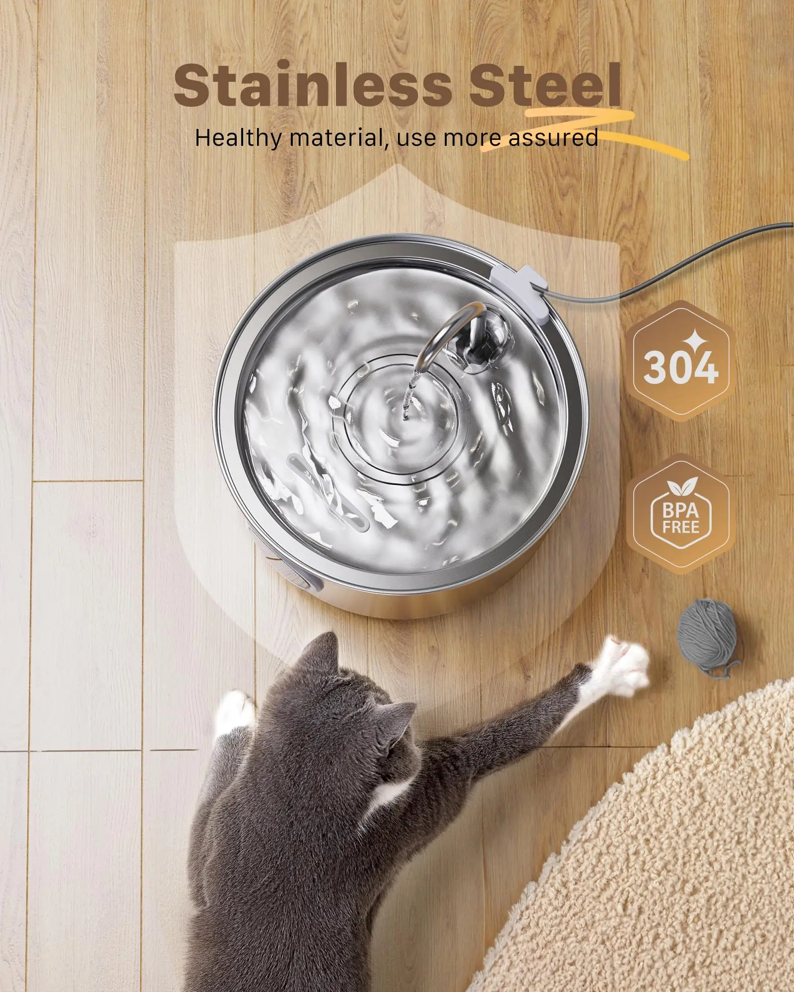 3.2L Large Capacity Stainless Steel Cat Dog Pet Drink Fountain 5V USB Silent Water Pump Dispenser USB Fountain Water Bowl