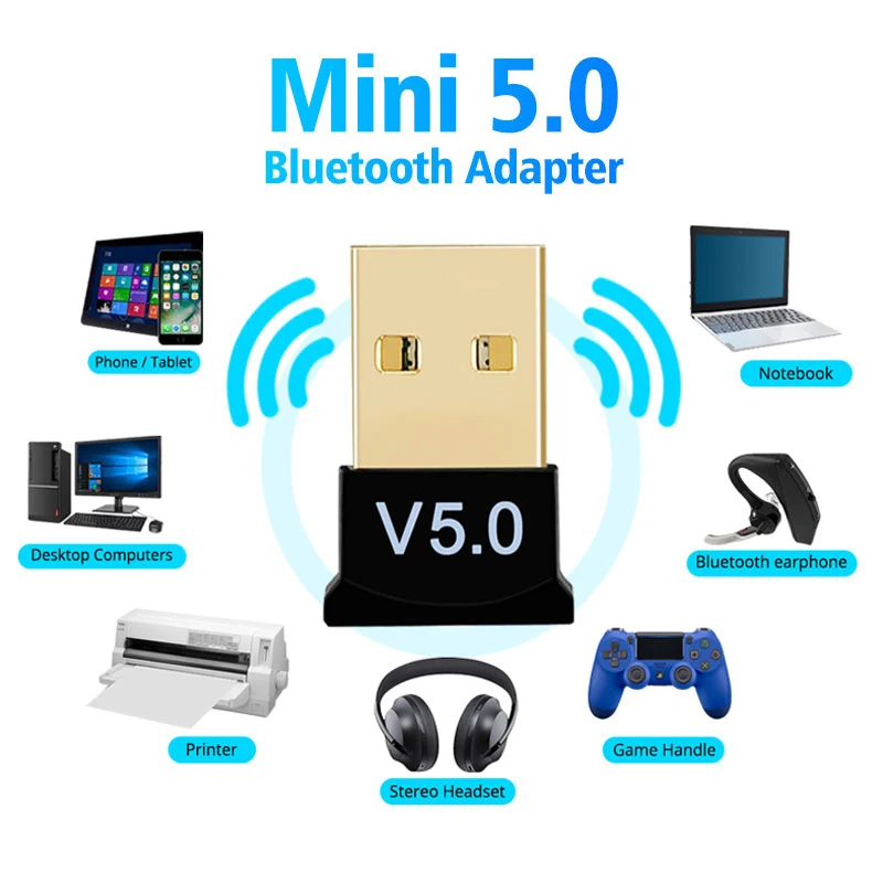 2 In 1 USB Wireless Bluetooth Adapter V5.0 Wireless Dongle Music Audio Receiver Transmitter for Speaker Mouse Laptops Gamepad