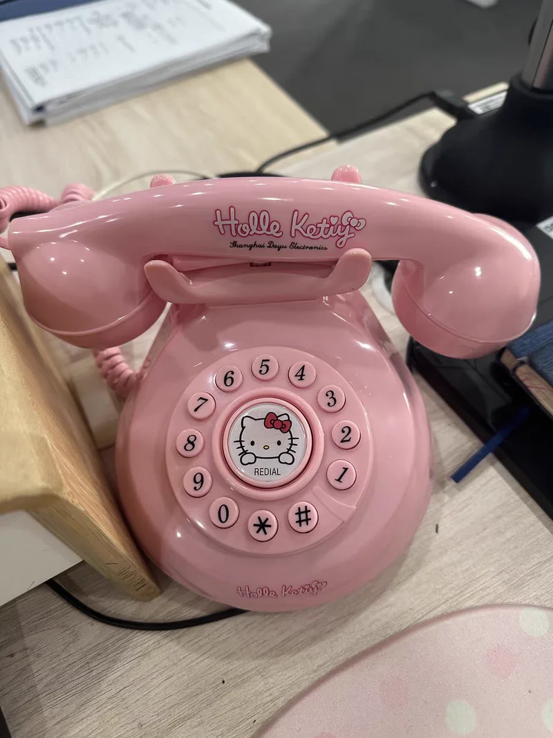 Sanrio Kawaii Antique Decoration Wired Landline Anime Hello Kitty Cute Retro Without Battery Girl Heart Pink Creative Gifts Toys