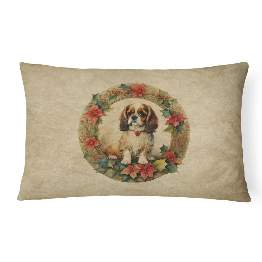 

Christmas Flowers Frame Throw Pillow Throw Pillow for Indoor Couch Bed Outdoor Patio Washable English Toy Spaniel 2360 12Hx16W