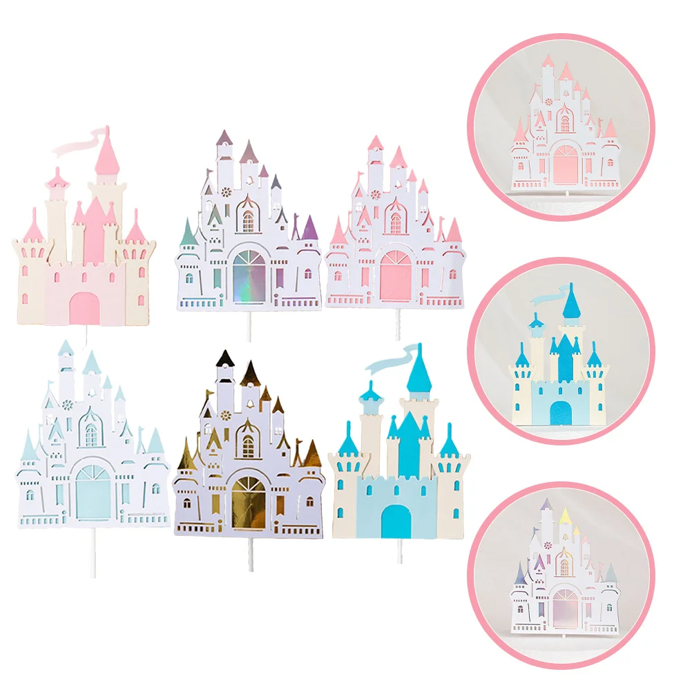 6 Pcs Castle Cake Insert Gold Topper Kids nament Decor Birthday Party Supplies Cupcake Hat Bright Color Chic Design Eye