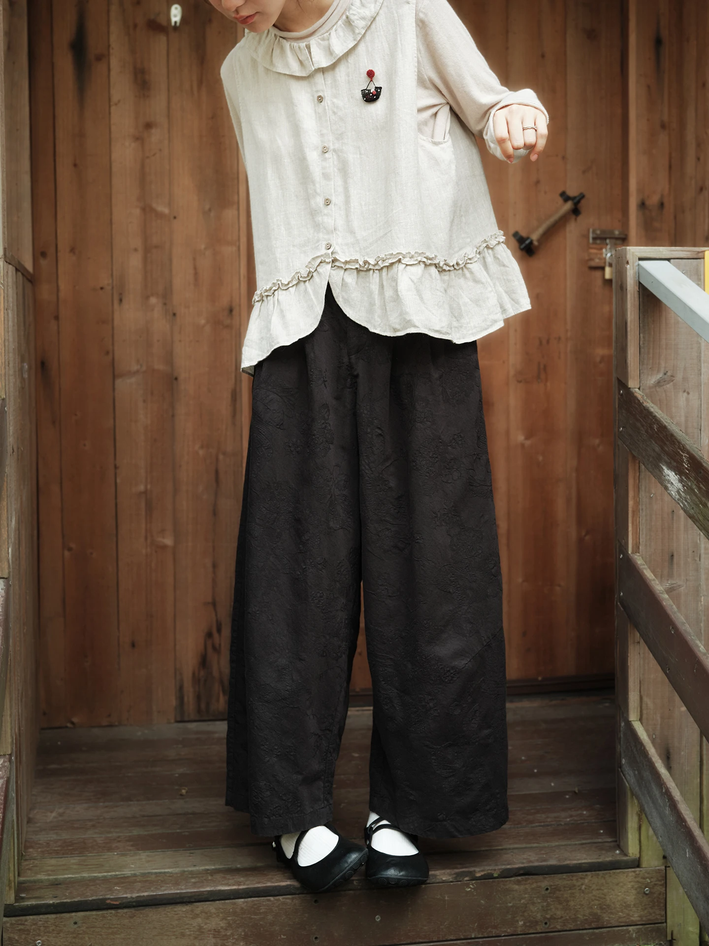 Casual Loose Balloon Pants Women's Night Vine Cotton Silk Dark Pattern Embroidery Autumn Seasonal Comfortable Natural Waist