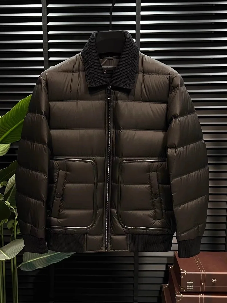 

Модная мужская куртка со съемным воротником и пухом, осень-зима, модная, универсальная, удобная, с длинной молнией-стойкой, Cl...