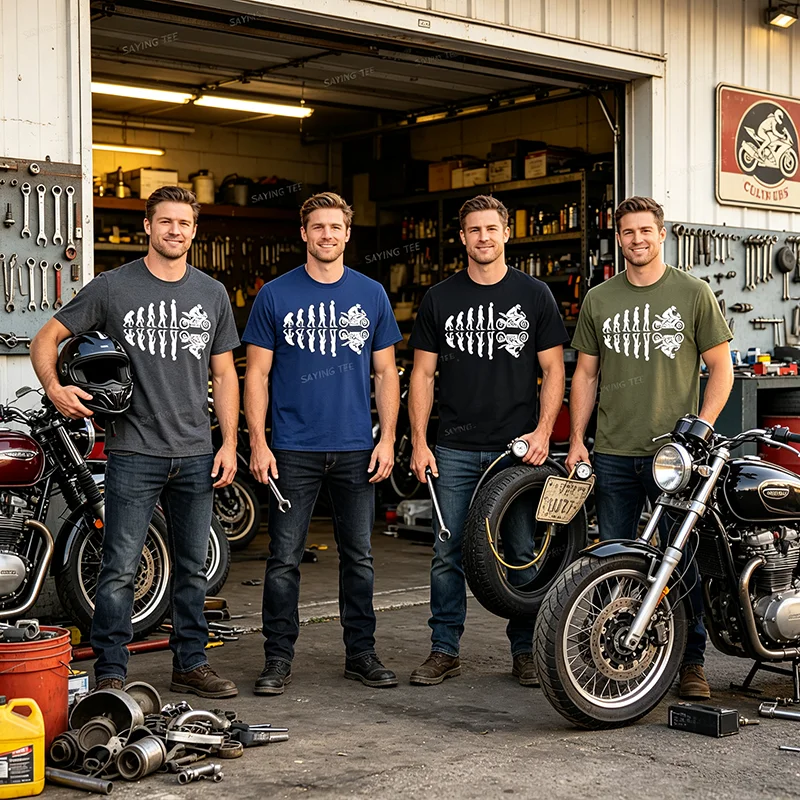 Lustiges T-Shirt mit Motiv „Menschliche Evolution zum Motorradfahrer“, Y2k-Motorrad-Evolution-Design, lustiges Motorrad-T-Shirt für Herren – Detail 4
