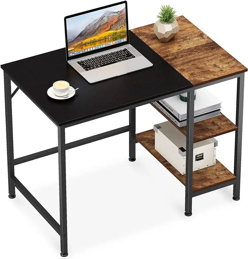 Home Office Computer Desk,Small Study Writing Desk with Wooden Storage Shelf,2-Tier Industrial Morden Laptop Table with