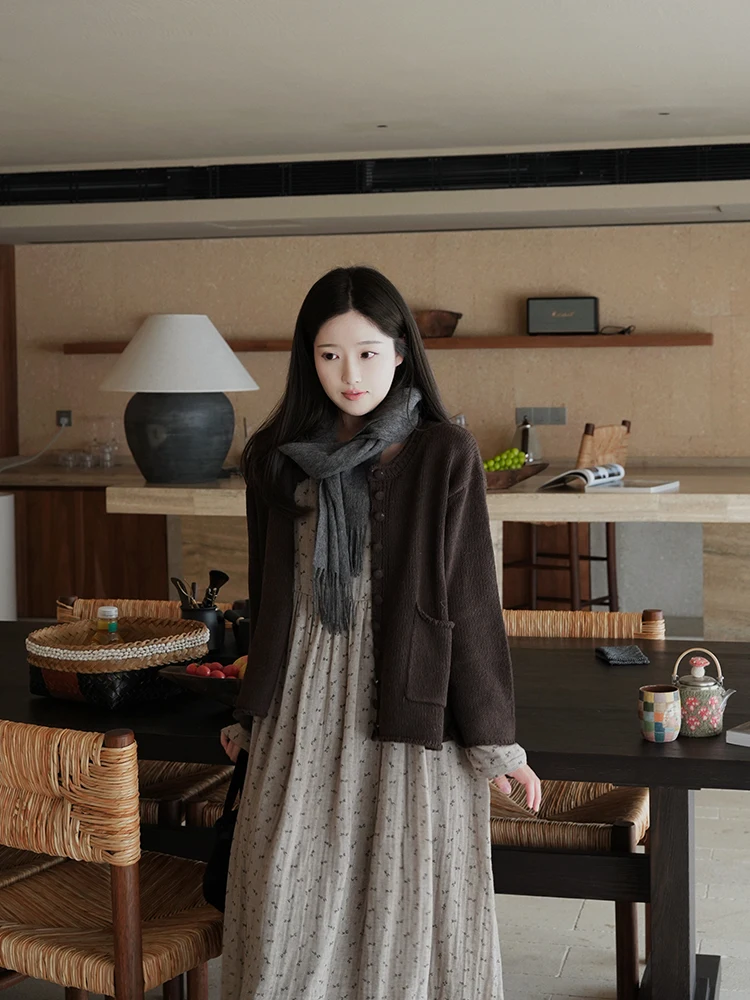 

Женский вязаный кардиган ZNG OP, однотонный, крупной вязки, на осень-зиму, теплый, с длинными рукавами, круглым вырезом