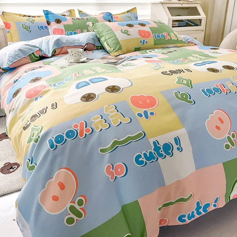 Spring Bedding Set 3Pcs Cartoon Boys Girls Bed Linen Grey Lion Pink Bear Pillowcase Printed Home Linen For Children Kids