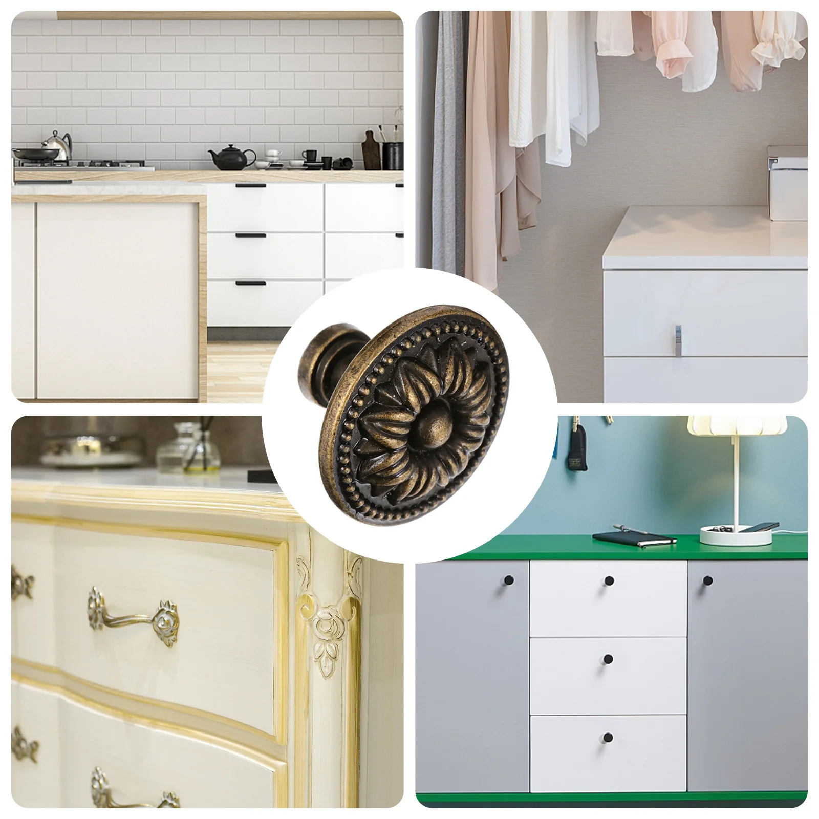 

4Pcs Vintage European Round Cabinet Door Handles Zinc Alloy Style Knobs for Kitchen Drawer Furniture Door Round Handle