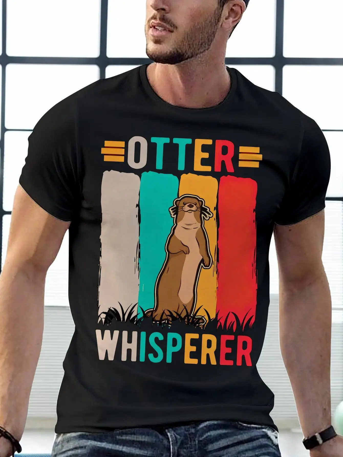 تي شيرت رجالي بأكمام قصيرة مطبوع بنمط قضاعة بتصميم ثلاثي الأبعاد من القطن الناعم برقبة دائرية كاجوال قماش مرن متوسط #1