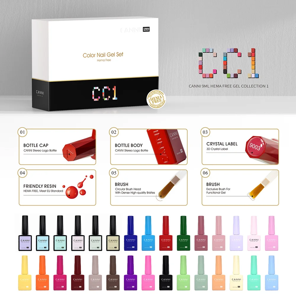 CANNI HEMA FREE Nagelgellack VIP Kit Farbkarte Diamond Top Coat 30 Stück/Set 9 ml Soak Off UV LED Nagelmaniküre CC1 bis CC7 Kit – Detail 11