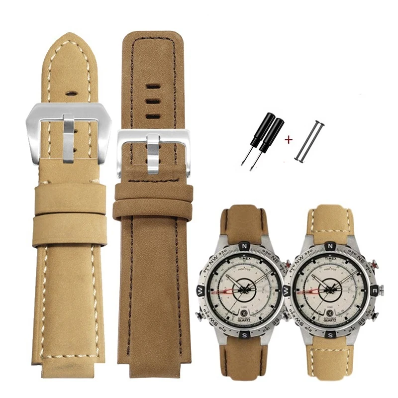 

For TIMEX Tide Compass Series T2N721 T2N720 TW2T76300 W2R55500 Matte Leather Watch Chain 24x16mm Bracelet Frosted Watch Strap