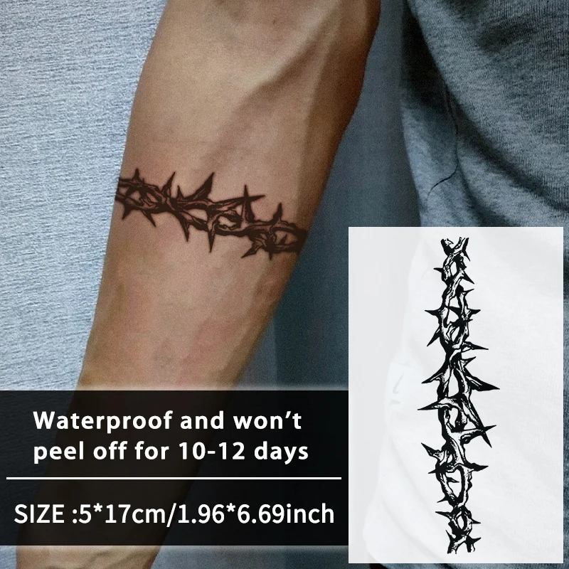 1Pc Thorn ArmBand Waterproof Temporary Tattoo Stickers, Long-lasting Waterproof for One to Two Weeks, Suitable for Arm, Leg.