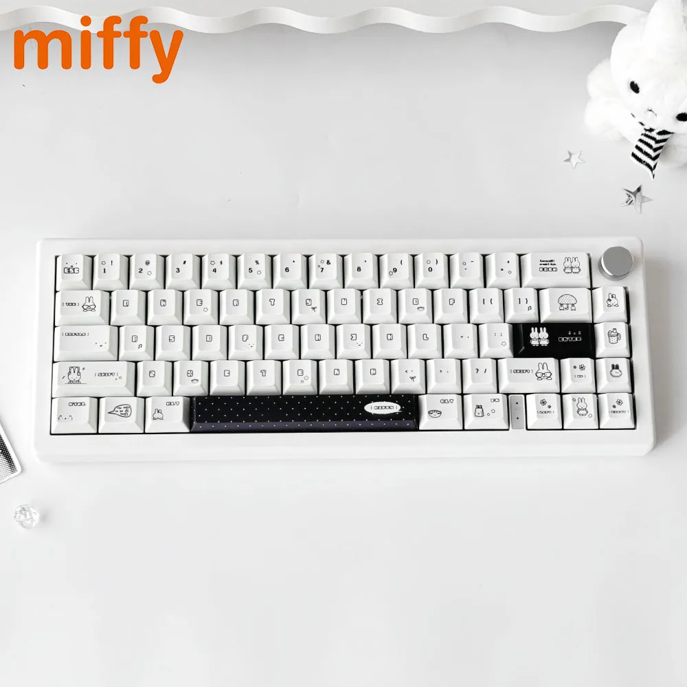 Neuheiten Miffy Niedliche Tastatur-Tastenkappen Cartoon-Hase Schwarz-Weiß Minimalistisches Muster Computer-Dekoration Zubehör Geschenk