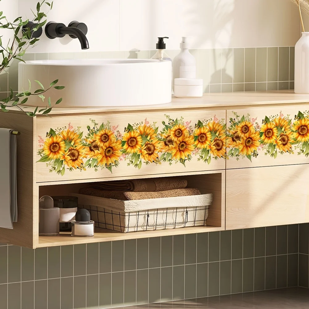 2PC Removable Sunflower Wall Stickers Waterproof PVC Decals For Kitchen Bedroom Sunflower & Flowers Stickers Decorative view 5