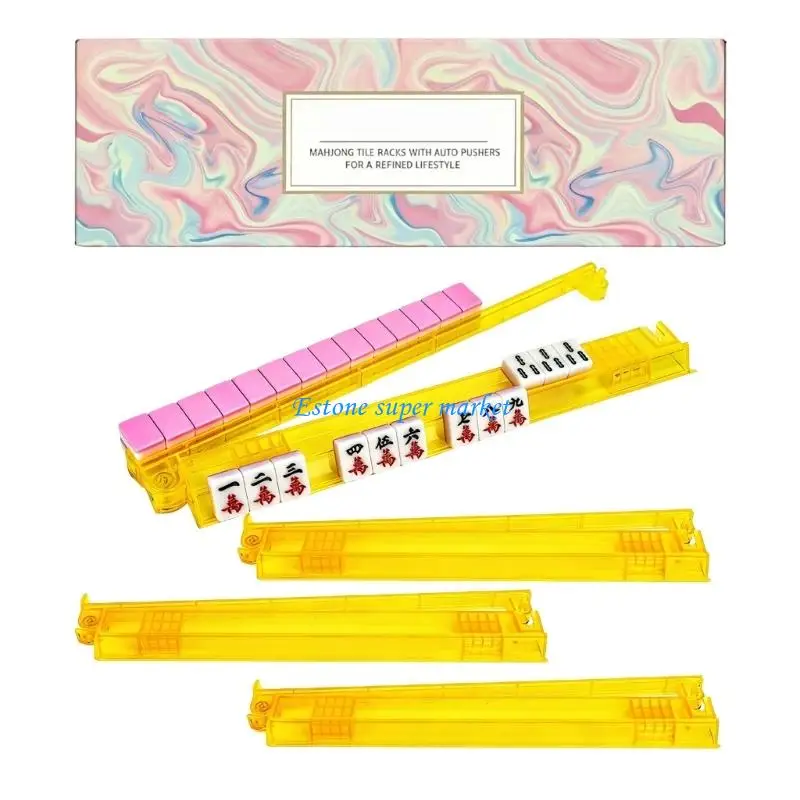 090B 4x Modern Mahjong Stands with Pusher Clear Holder AntiSlip Mahjong Gaming Tool