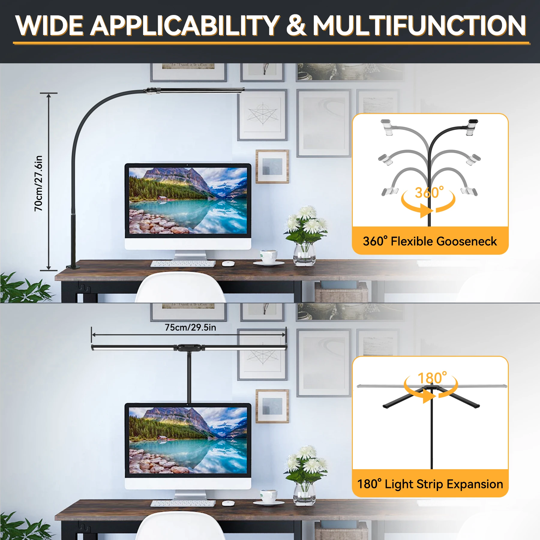 Dubbele kop LED-bureaulampen Led Computer Monitor Licht Traploos dimbare USB-tafellamp voor kantoorstudie Leesverlichtingsarmatuur