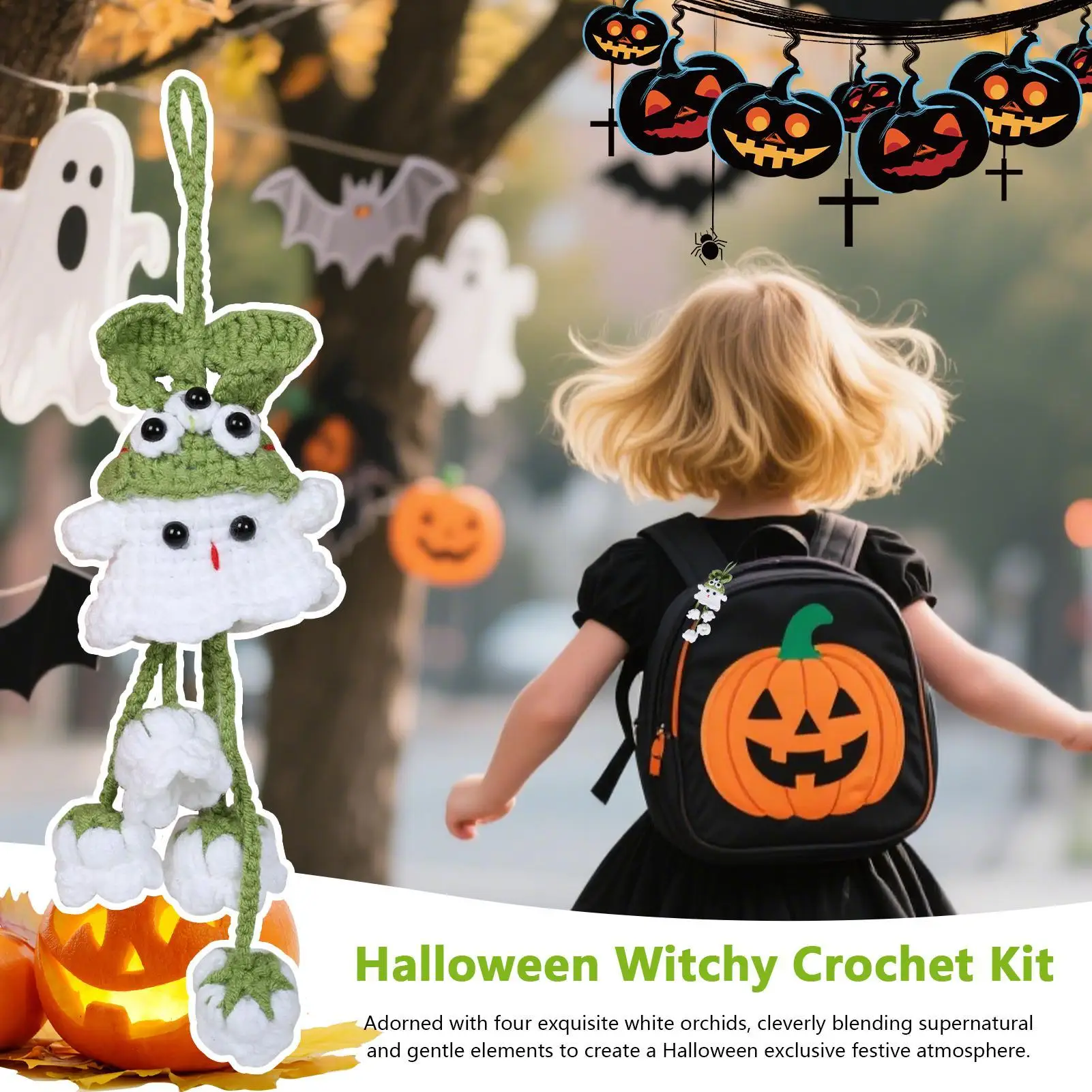 ハロウィン車の装飾かぎ針編みハロウィンゴースト装飾品ハンギング可能な装飾手作りチャームバックミラー財布リビング