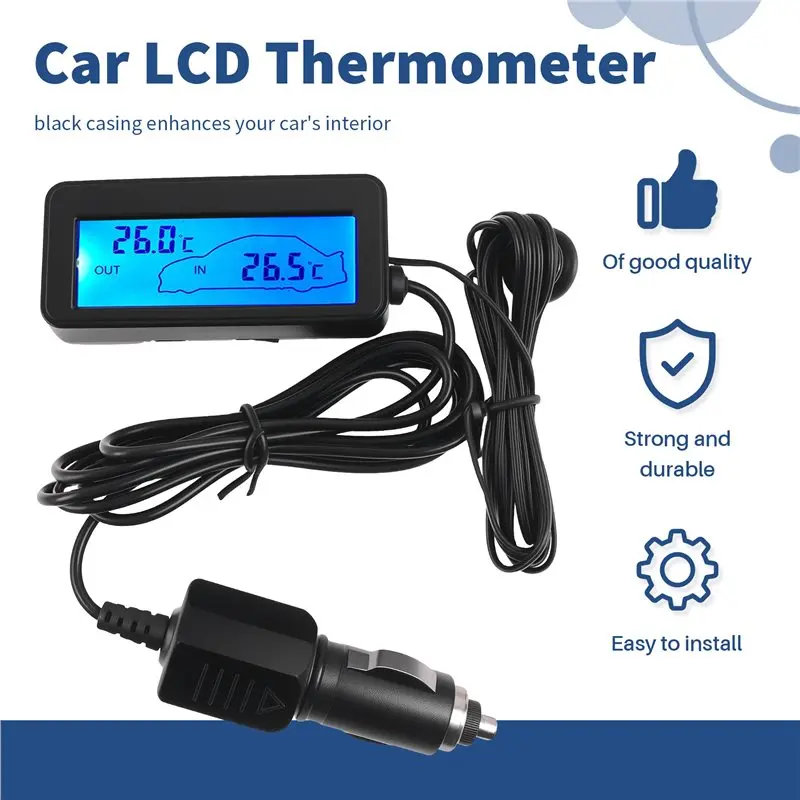 A21Q -Mini Digital Car LCD Display Indoor Outdoor Thermometer 12V Vehicles Digital Thermometer
