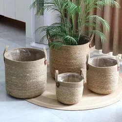 Wicker Basket For Planter, Natural Seagrass Flower Pot ,Rattan Woven Storage Baskets, Toy Holders Home Garden Decoration