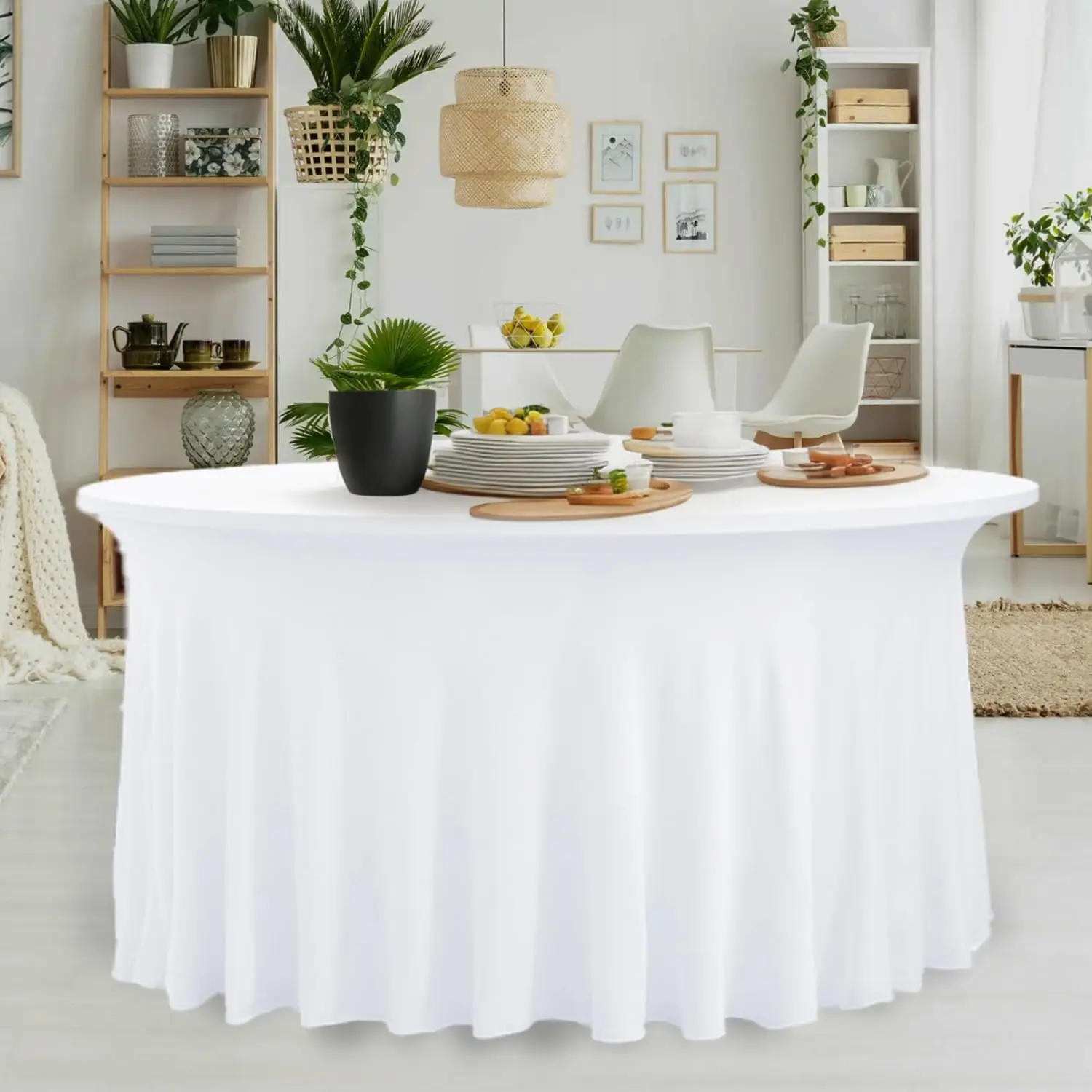 10 عبوات من مفارش المائدة المصنوعة من الألياف اللدنة المستديرة البيضاء لطاولة 60 بوصة، مفارش المائدة المجهزة المصنوعة من الألياف اللدنة مقاس 120 بوصة، بوليستر قابل للغسل خالي من التجاعيد