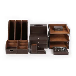 Deluxe Office Accessories Desk Gift Set Card Holder Large File Rack Stationery Organizer Tissue Box Ashtray Document Tray