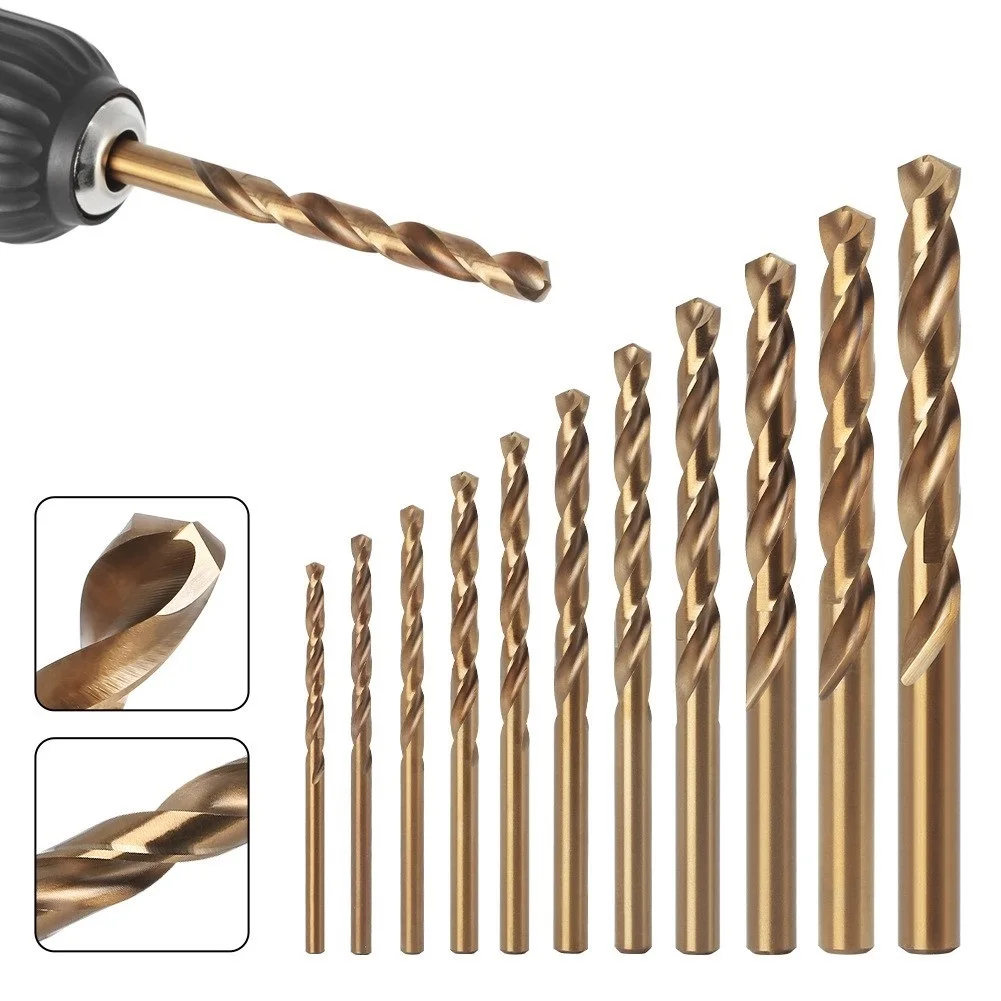 10 Uds TIN HSS M35 broca helicoidal contiene cobalto acero inoxidable broca especial acero perforado superh 1-2,9mm