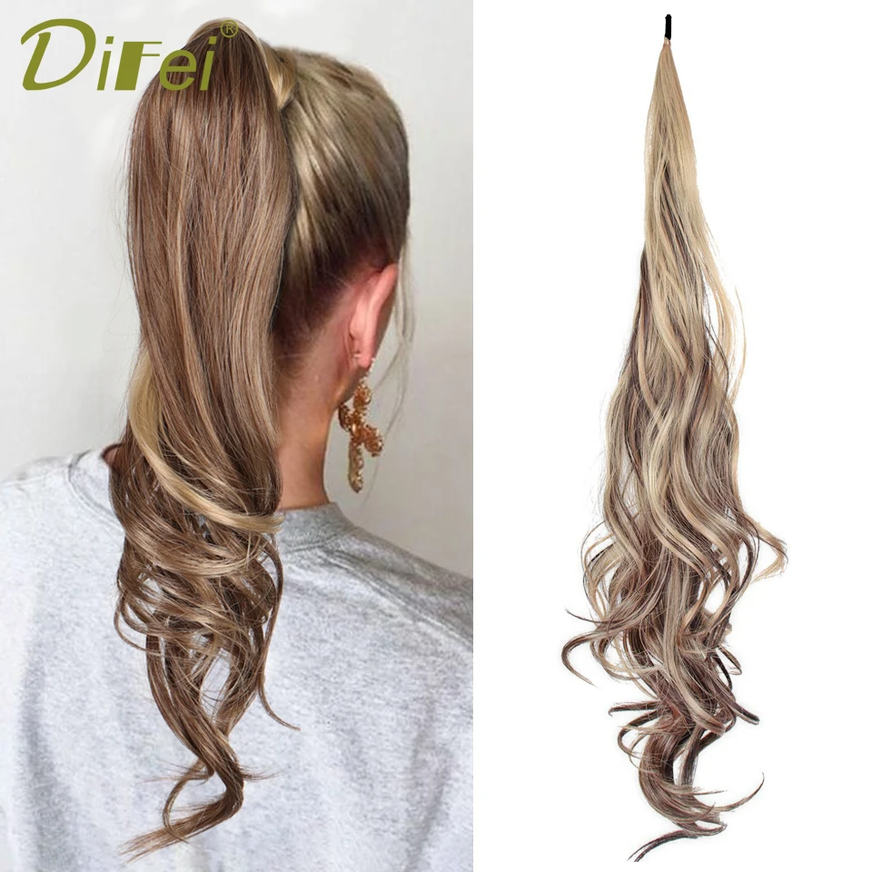 

DIFEI Long Curly Synthetic 32 Inch Flexible Wrap Around Ponytail Extension For Women Steel Wire Wavy Ponytail Natural Hairpieces