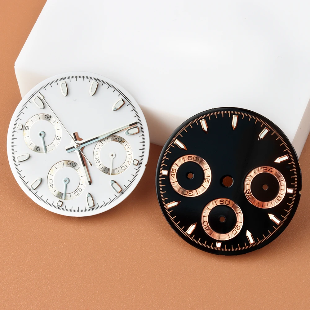 

29mm VK63 Dial Stainless Steel For Quartz Chronograph VK63 Movement Watch Face 6 Hands Watch Accessories Green Luminous