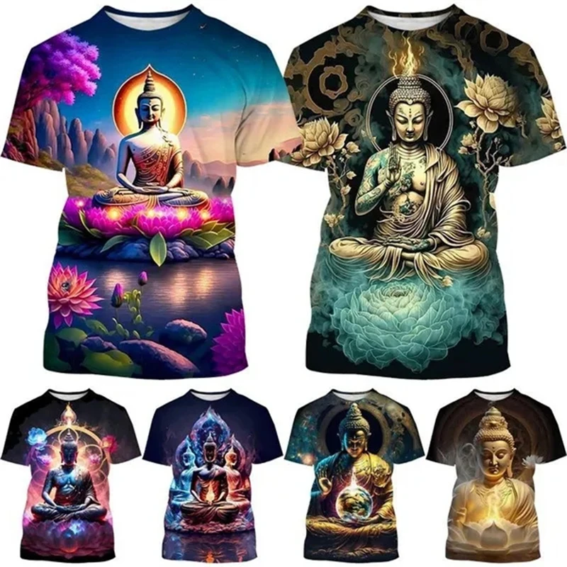 

Buddhist Fashion 3d Graphic T Shirts Buddha Shakyamuni Pattern T Shirt For Men Casual O Neck Short-sleeved Streetwear Tops Tees