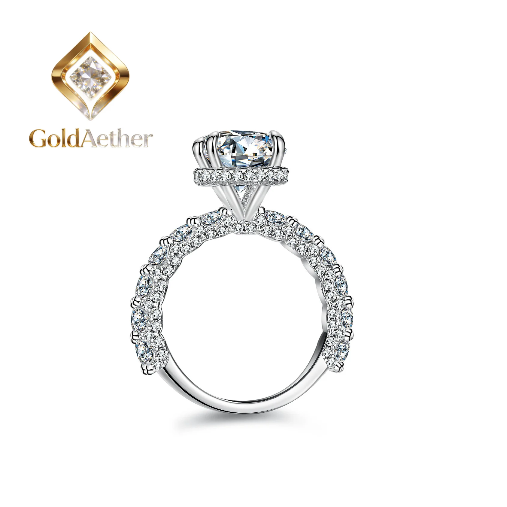 

GoldNouveau PT950 Platinum Women's Ring - 3 Carat Pigeon Green Moissanite Bold Setting, Unique Oval Solitaire Cut, Stylish Acces