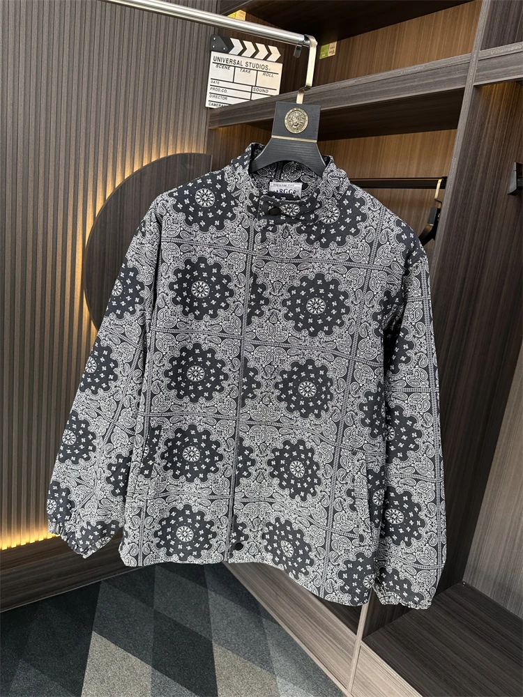 

Thiened Pure Cotton Men's Jaet Floral Print Stand Collar Zipper Closure Long Sve Youth Faion Autumn Spring Jaet