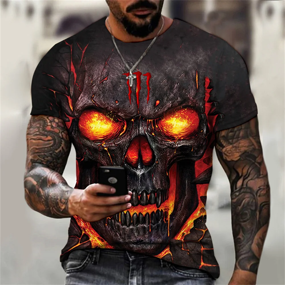 

2023 Men Venta Caliente Summer Retro Skull 3d Printed T-shirt Round Neck Hip Hop Horror Casual T-shirt Harajuku Plus Size Top