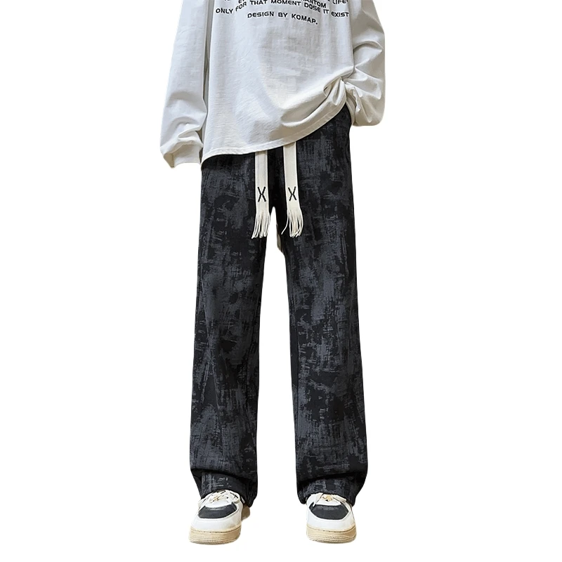 الرجال Fce اصطف السراويل الرياضية الساق المستقيمة فضفاضة تناسب عارضة السراويل الخريف الشتاء المطبوعة السراويل الطويلة مريحة البوليستر