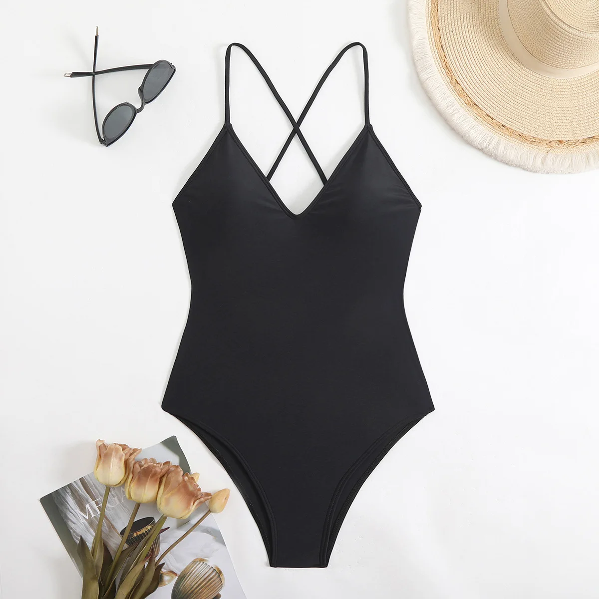 

2025 Sexy Slim Swimsuit One Piece Solid Strappy Swimwear Women Bathers Bathing Swimming Swim Suit Female Beachwear Bodysuit